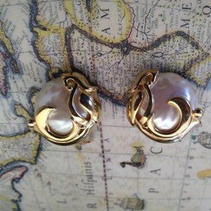 Givenchy Paris Pearl / Gold Clip Earrings Signed - image 1